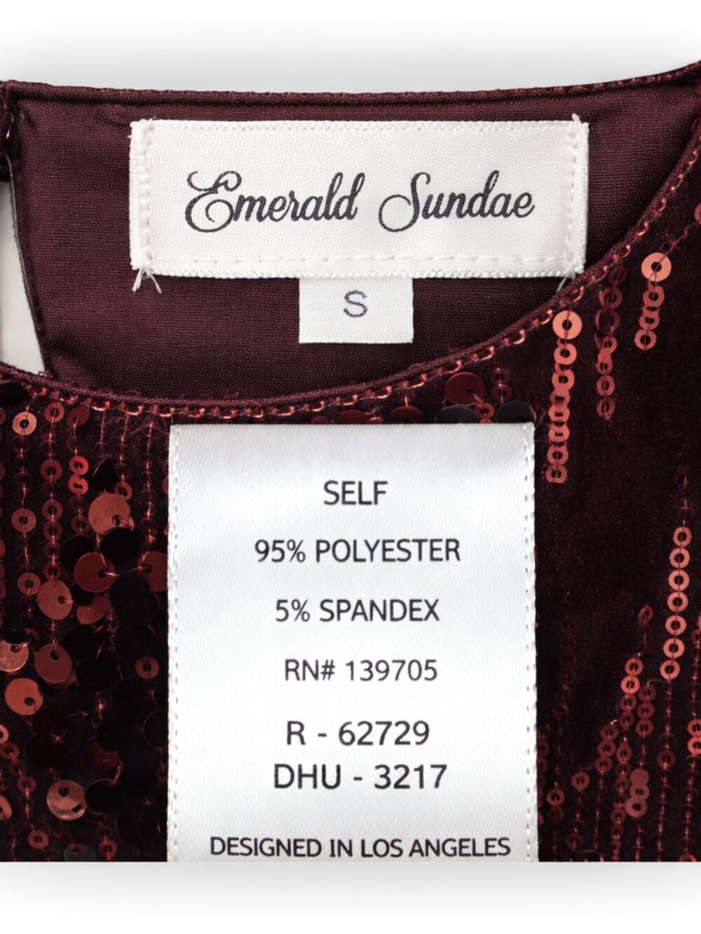 Emerald Sundae Burgundy Sequin Cocktail Mini Dress S Velvet Evening Glam NEW - Picture 10 of 10